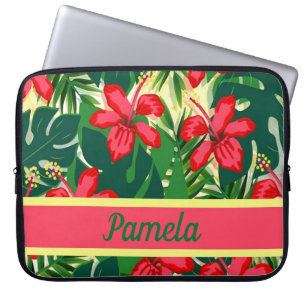 Tropical flowers and leaves laptop sleeve