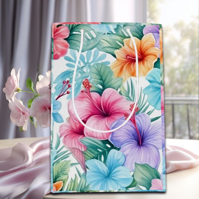 Tropical Flowers and Leaves Medium Gift Bag (Creator Uploaded)