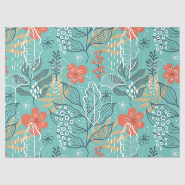 Tropical flowers and leaves pattern tissue paper (Front)