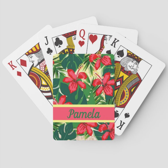 Tropical flowers and leaves playing cards (Back)