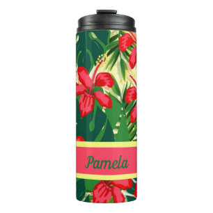 Tropical flowers and leaves thermal tumbler