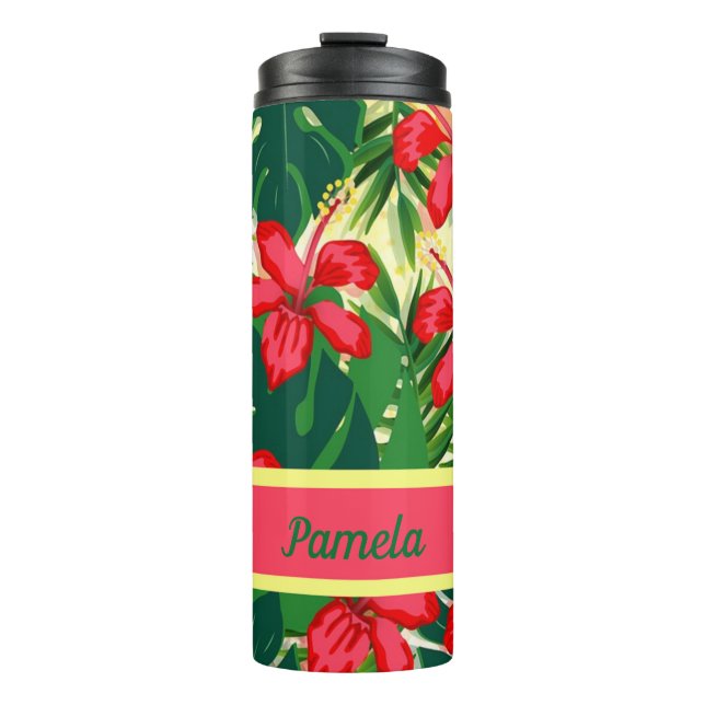 Tropical flowers and leaves thermal tumbler (Front)