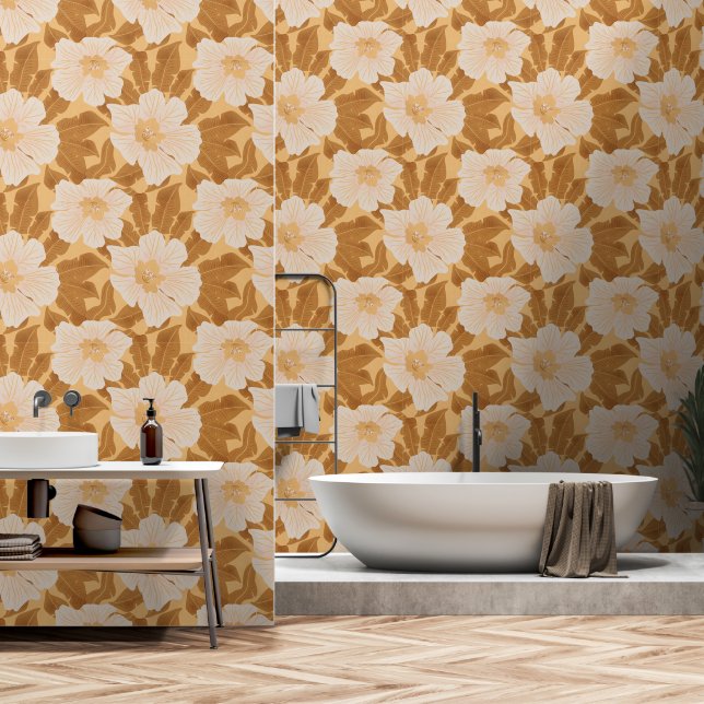 Tropical Flowers And Leaves Wallpaper (Bathroom)