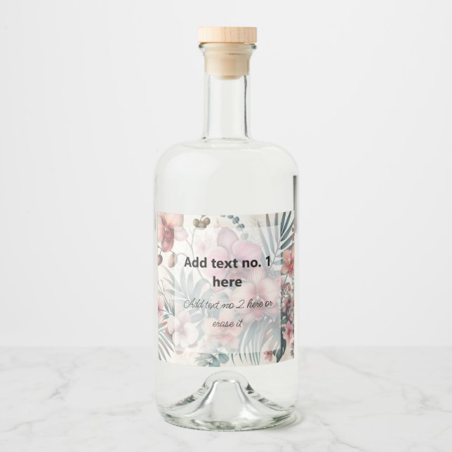 Tropical flowers and leaves watercolor  liquor bottle label (Front)