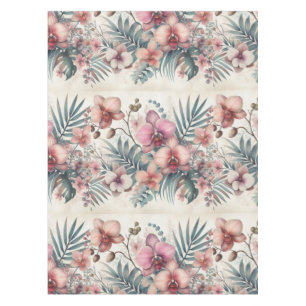 Tropical flowers and leaves watercolor tablecloth