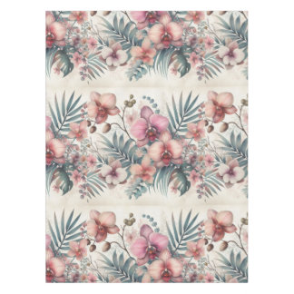 Tropical flowers and leaves watercolor  tablecloth