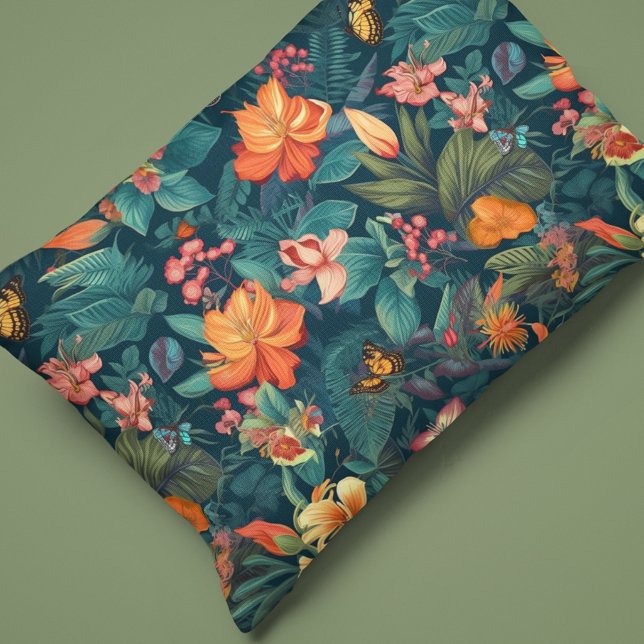 Tropical Flowers and Leaves with Butterflies Pillowcase (Creator Uploaded)
