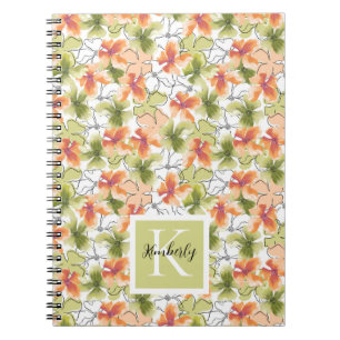 Tropical Flowers and Line Art Monogrammed Notebook