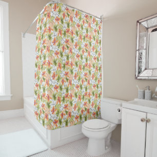 Tropical Flowers and Line Art Shower Curtain