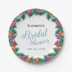 Tropical Flowers and Palm Branches Bridal Shower Paper Plate