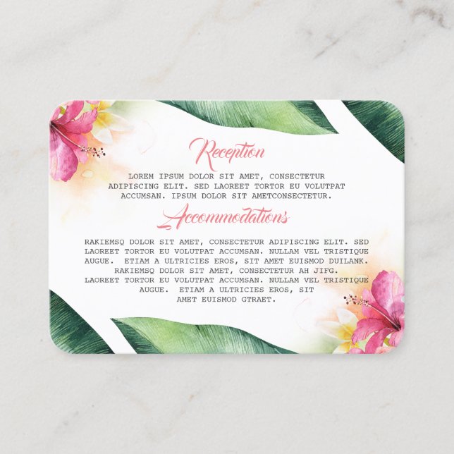 Tropical Flowers and Palm Leaves Beach Wedding Business Card (Front)