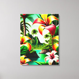 Tropical Flowers and Palm Trees  Canvas Print