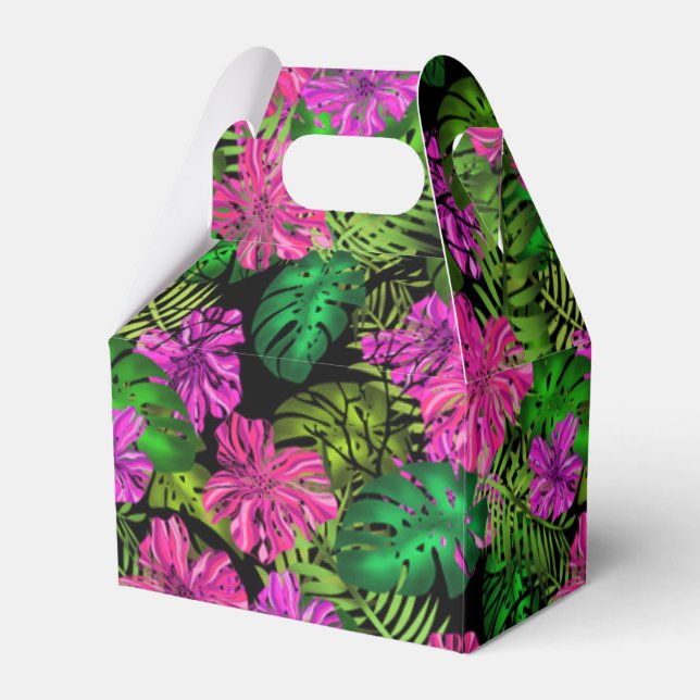 Tropical flowers and plants on black  favour box (Front Side)