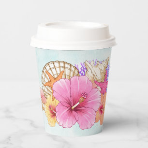Tropical Flowers and Shells Mermaid Paper Cups