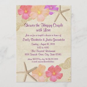 Tropical Flowers and Starfish Couple's Shower Invitation