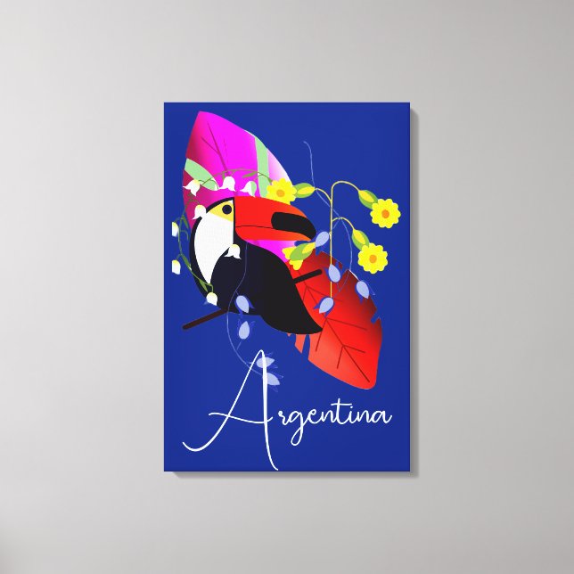 Tropical Flowers and Toucan Canvas Print (Front)