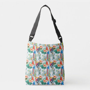 Tropical Flowers and Toucan  Crossbody Bag