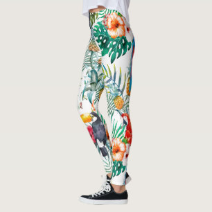 Tropical Flowers and Toucan  Leggings