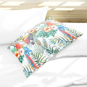 Tropical Flowers and Toucan Pillow Case
