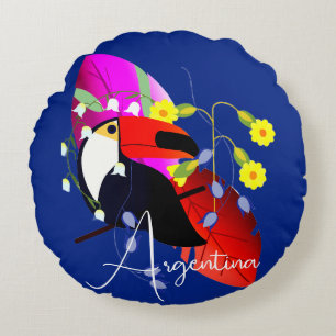 Tropical Flowers and Toucan Round Cushion