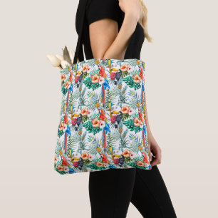 Tropical Flowers and Toucan Tote Bag