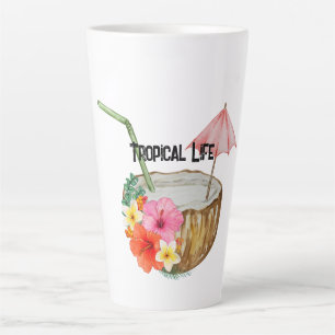 Tropical Flowers and Tropical Coconut Sticker Latte Mug