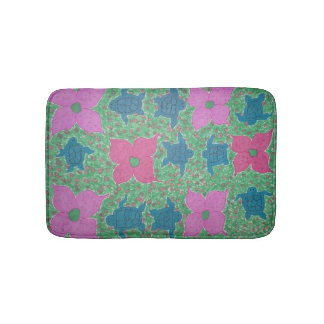 Tropical Flowers and Turtles Bath Mat (Front)