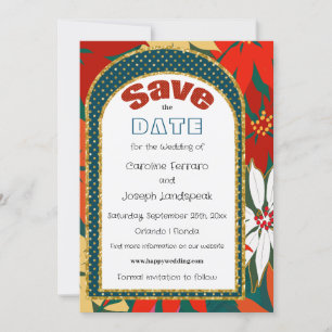 Tropical Flowers & Arch Save the Date Invitation