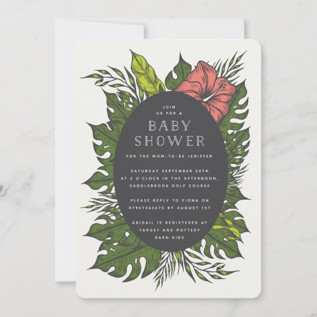 Tropical flowers baby shower invitation (Front)
