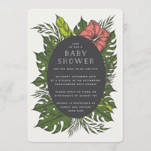 Tropical flowers baby shower invitation