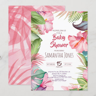 Tropical Flowers Baby Shower Invitation