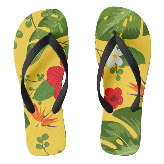 Tropical Flowers Background 10 Flip Flops (Footbed)