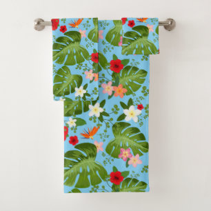 Tropical Flowers Background 11 Bath Towel Set