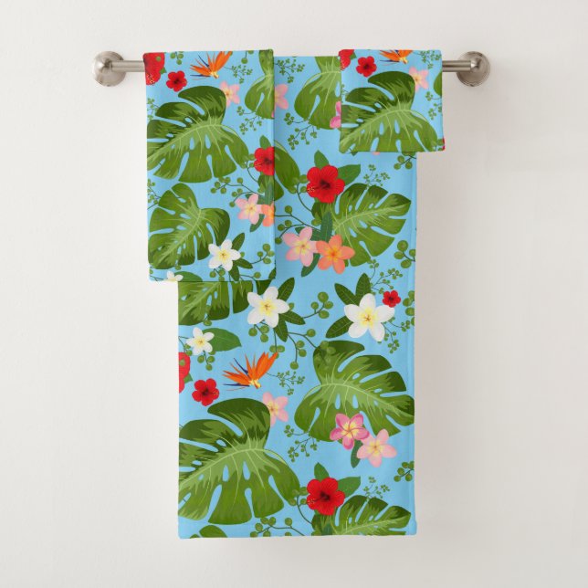Tropical Flowers Background 11 Bath Towel Set (Insitu)