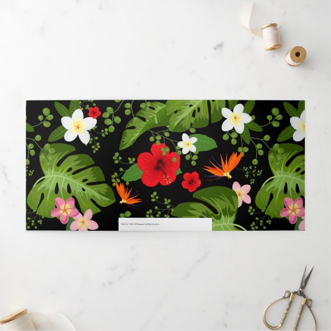 Tropical Flowers Background 4 Tri-Fold Holiday Card (Outside)
