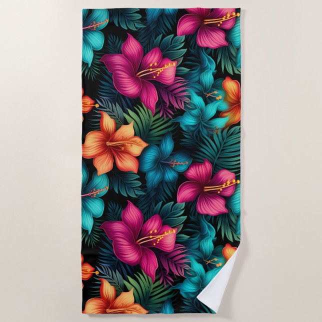 Tropical Flowers Beach Towel (Front)