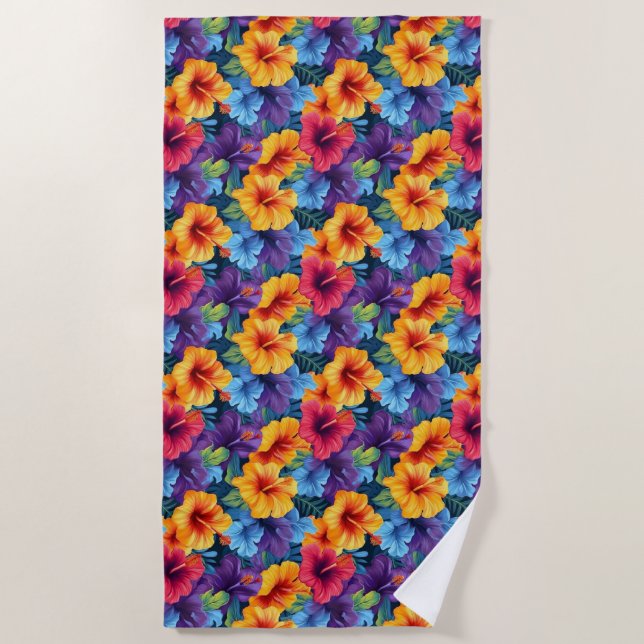 Tropical Flowers Beach Towel (Front)