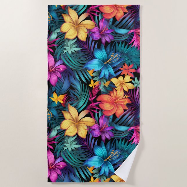 Tropical Flowers Beach Towel (Front)