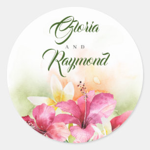 Tropical Flowers Beach Wedding Classic Round Sticker