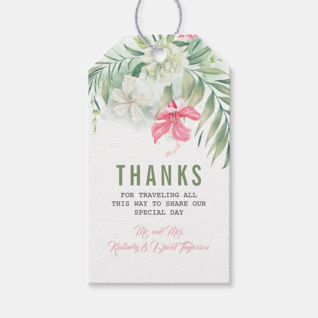 Tropical Flowers Beach Wedding Gift Tags (Front)