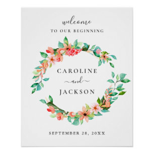 Tropical Flowers Beach Wedding Welcome Sign Poster