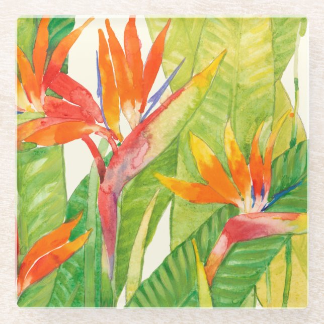 Tropical Flowers | Bird of Paradise Glass Coaster (Front)