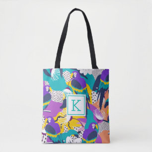 Tropical flowers & birds collage tote bag