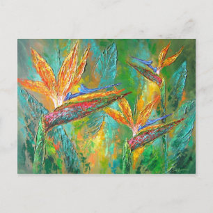 Tropical Flowers Birds Of Paradise Painting Postcard