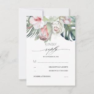 Tropical Flowers Blush Pink Wedding RSVP Card