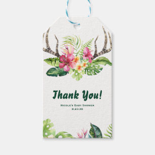 Tropical Flowers Boho Rustic Antlers Bridal Shower Gift Tags