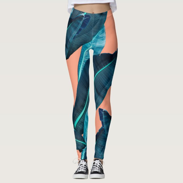 Tropical flowers, botanical seamless background. leggings (Front)