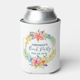 Tropical flowers bouquet gold geometric frame can cooler