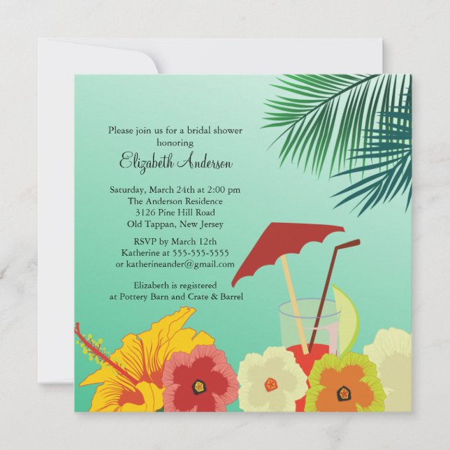 Tropical Flowers Bridal Shower Invitation (Front)