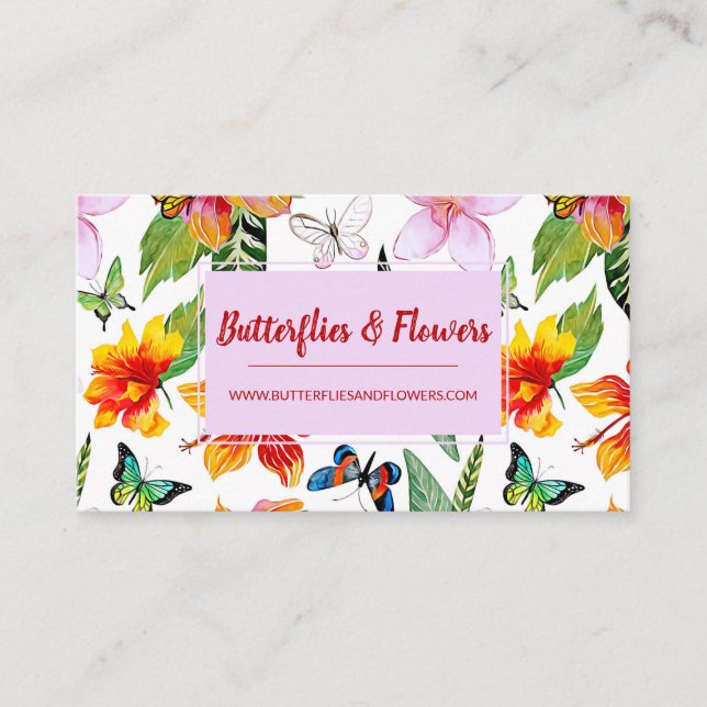 Tropical Flowers & Butterflies Business Card (Front)